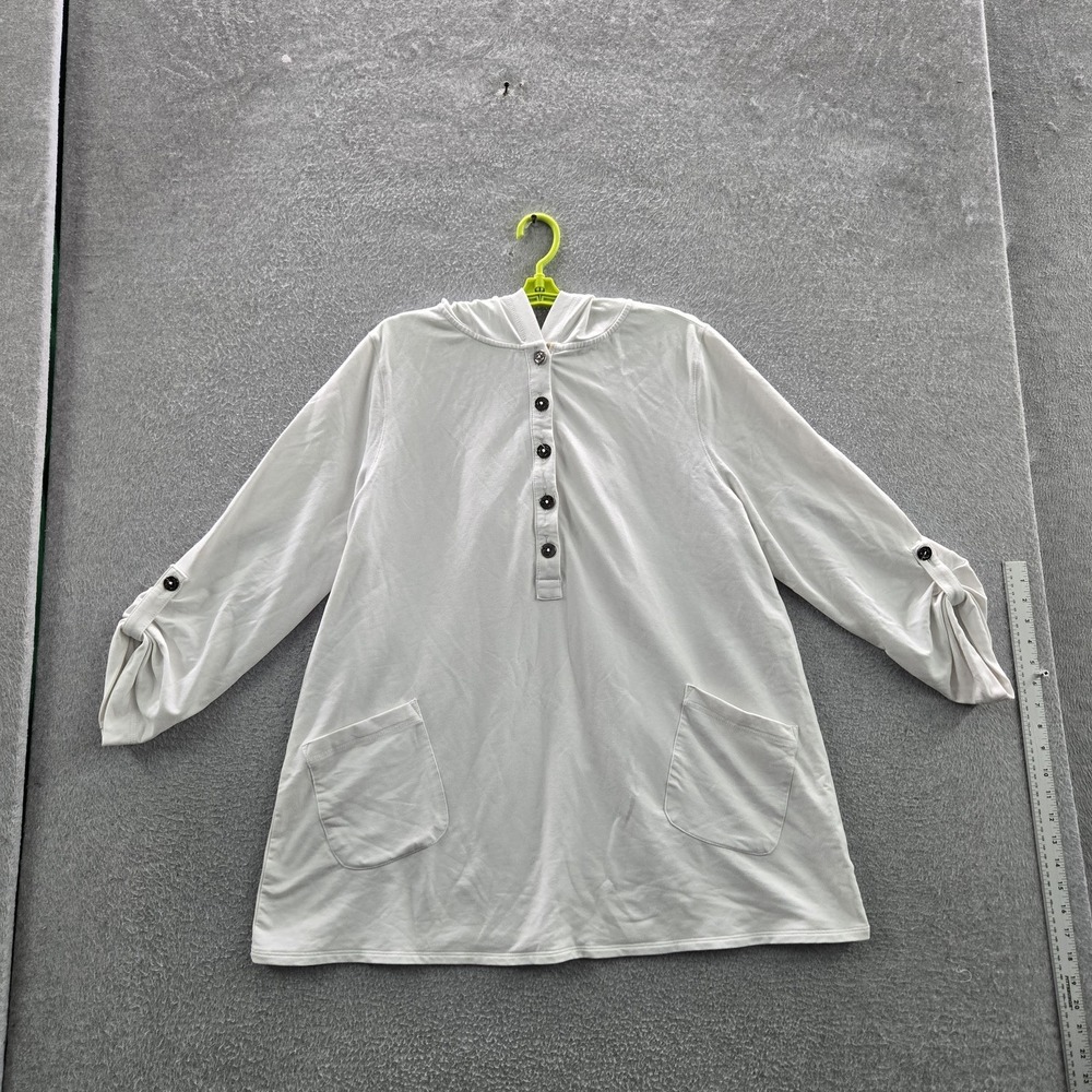 Susan Graver Style Women Sweatshirt XL White Button WEEKEND Henley Front READ